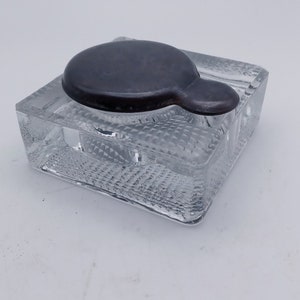 Circa 1910 Clear Glass Inkwell, Square Depression Glass
