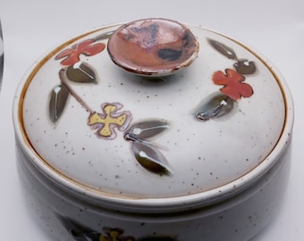 Otagiri, Hand Painted Speckle Floral Stoneware , Covered Casserole/Serving Dish