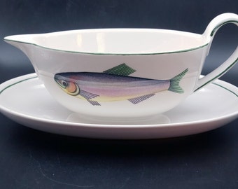 Villeroy and Boch Fish Decorated Sauce/Gravy Boat with Attached Underplate