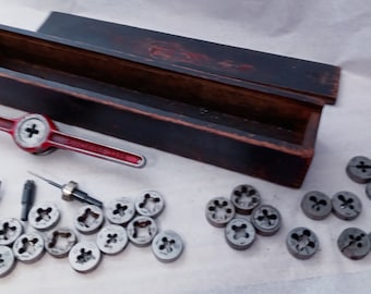 Vintage Tap and Die Set with Altered Slide Top Box