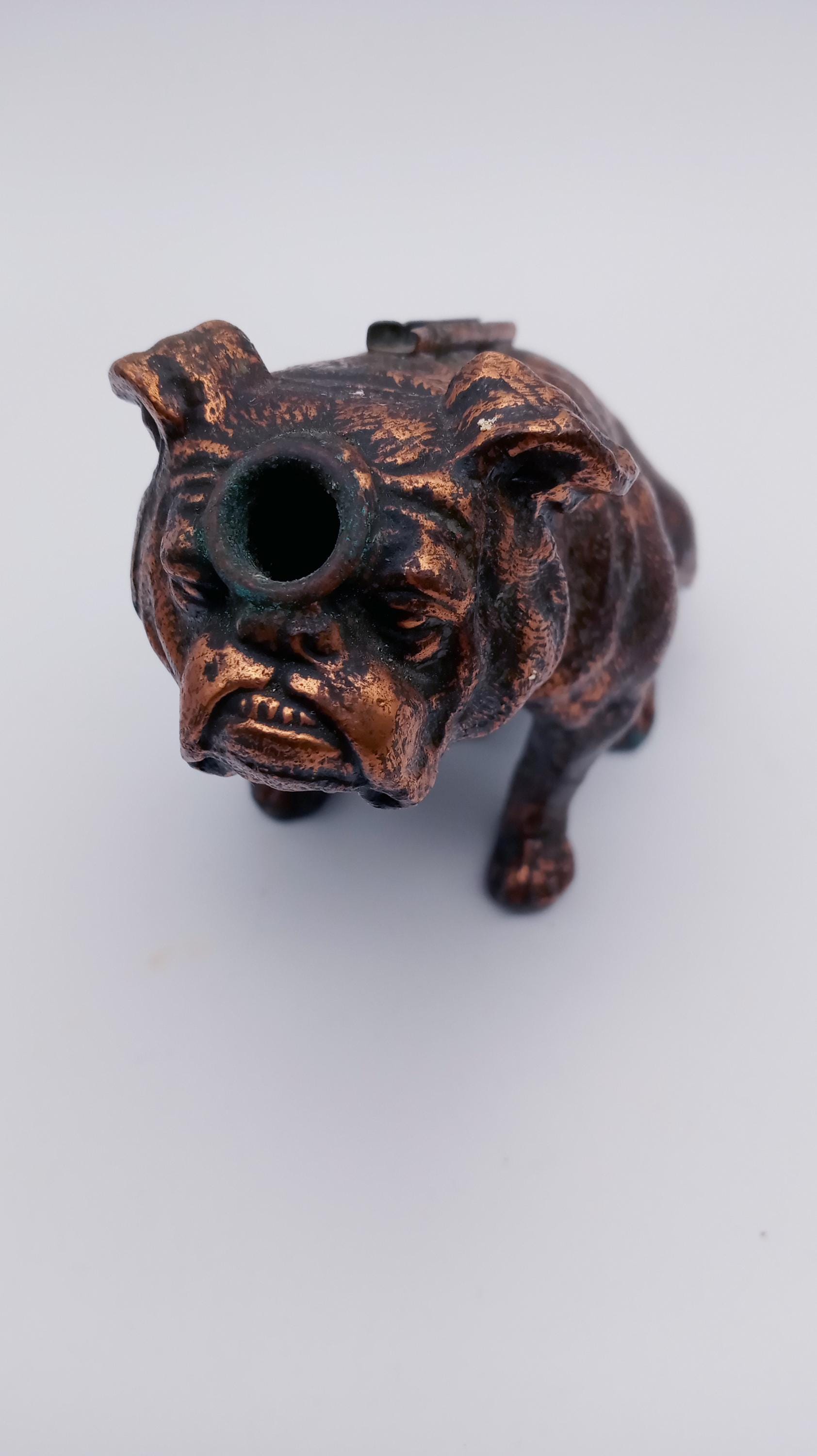 Antique 1920s Bulldog Striker Lighter Copper Bulldog Table Lighter