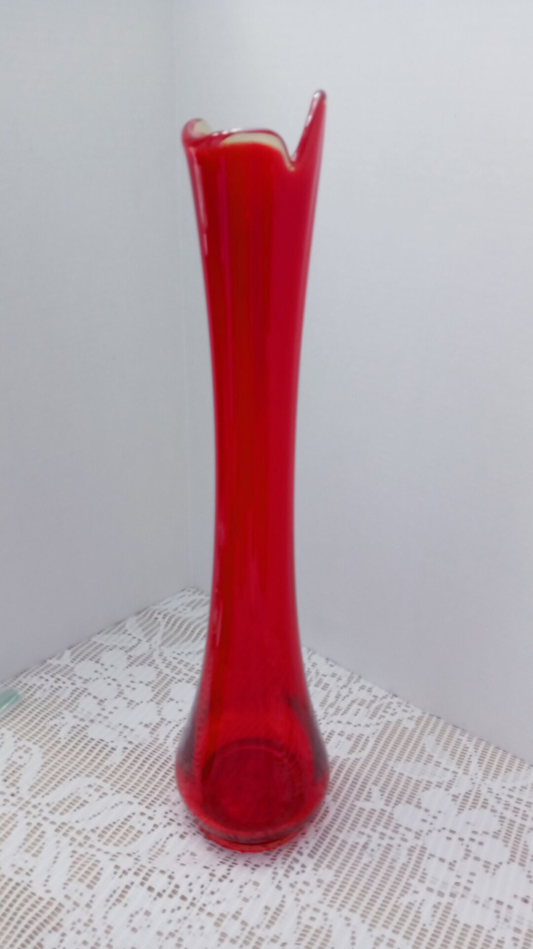 Epic LE Smith Swung Glass Floor Vase Scarlet Red With Yellow Etsy