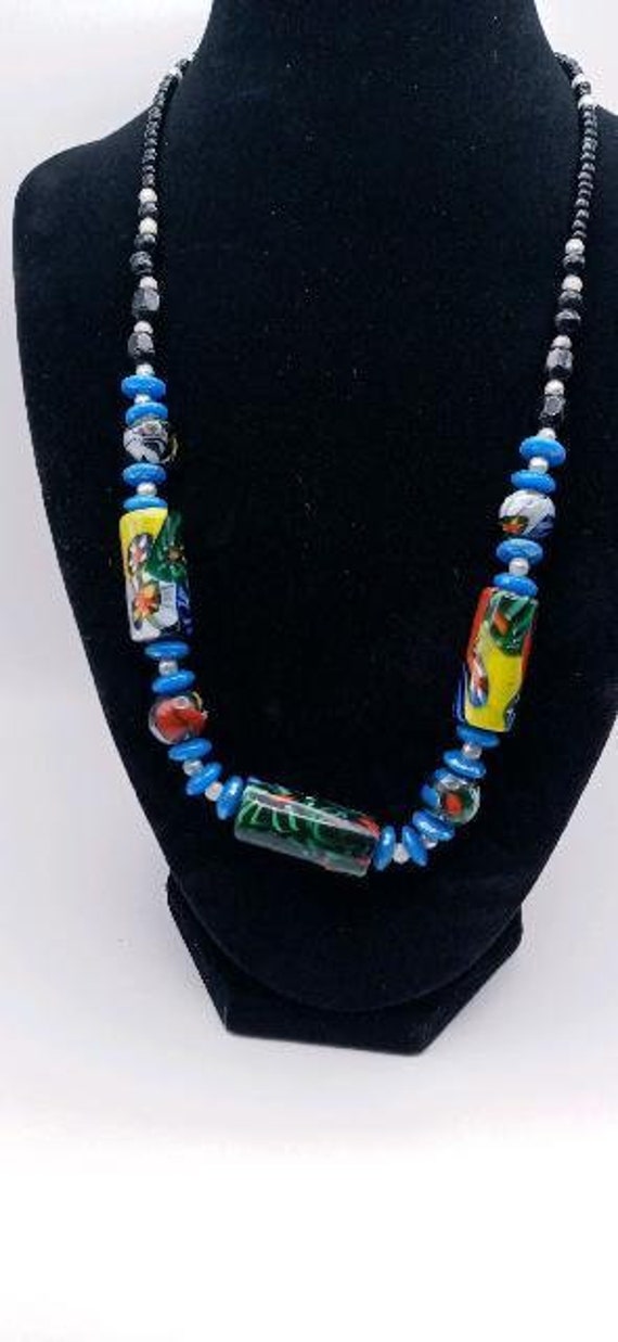 Glass bead and millefiori necklace