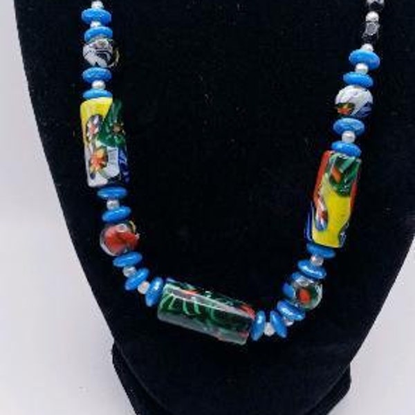 Glass bead and millefiori necklace