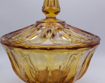 Amber Lidded Footed Candy Dish Indiana Glass