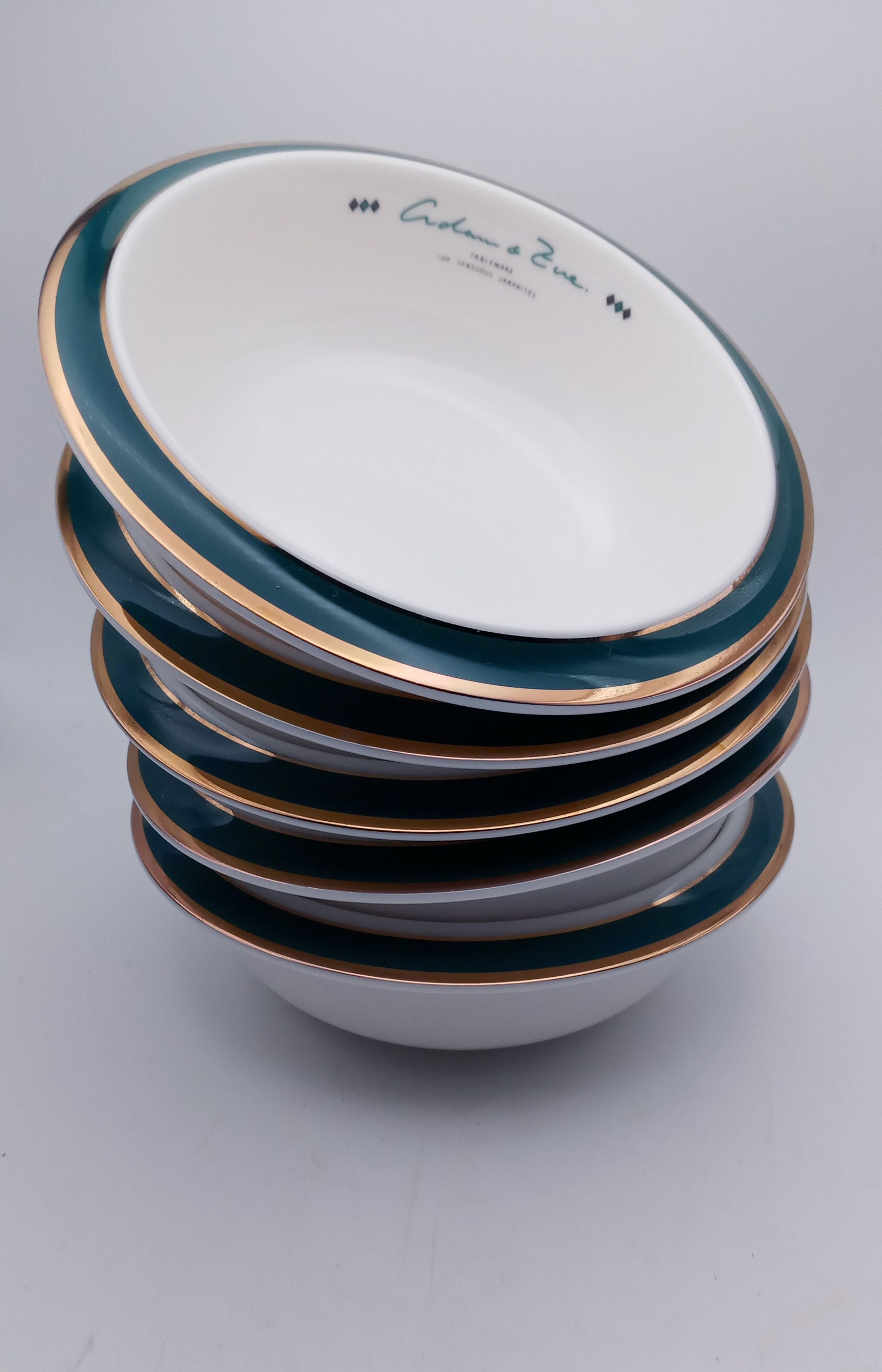 Adam and Eve Sensuous Urbanites Rimmed Green Band Bowls, Set of 5