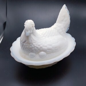 Gebruder Von Streit 1913, German Opaline Glass Hen on Nest #640 Plumed Warrior, Rare!