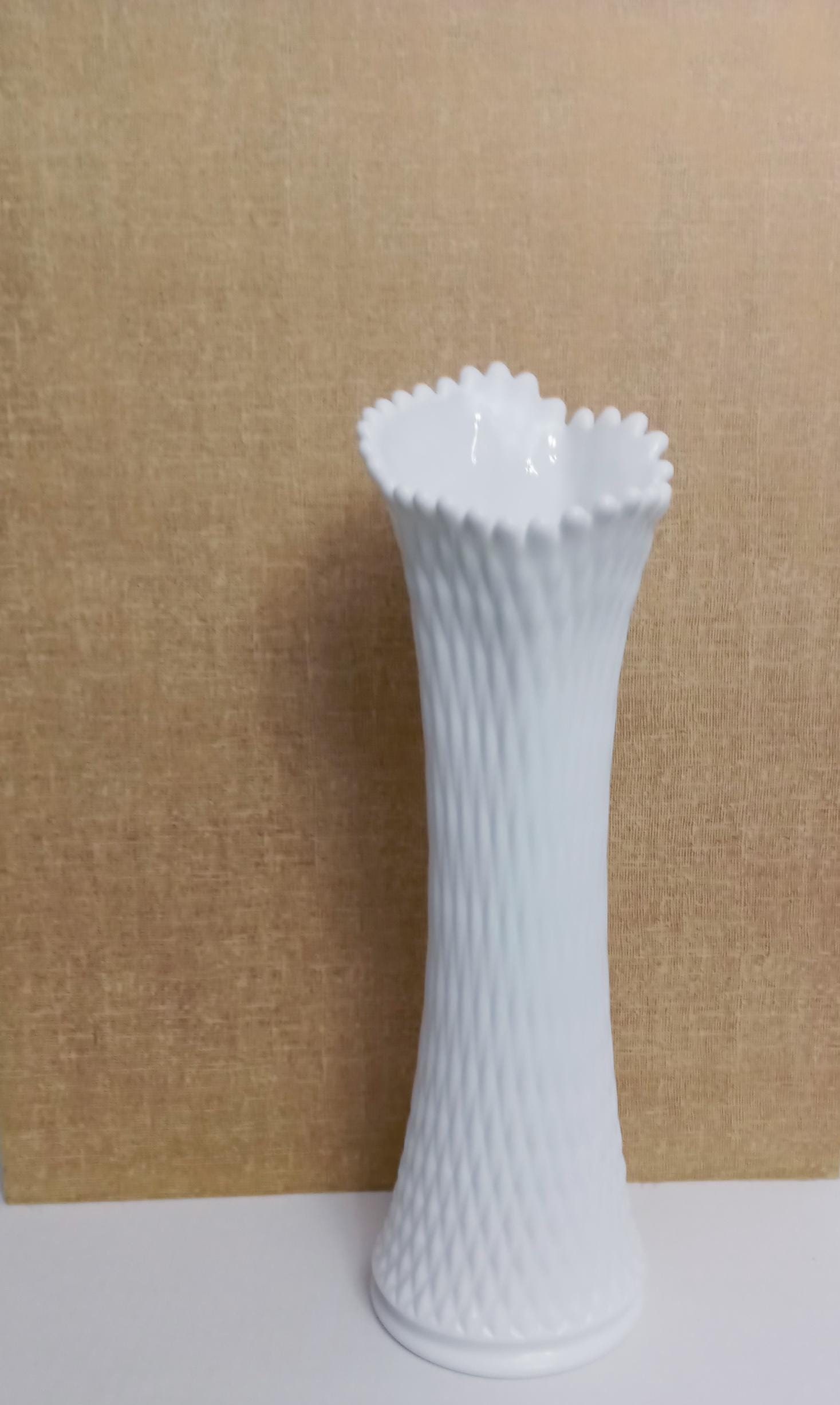 Westmoreland Glass, 1960s Milk Glass, Quilted Diamond, Stretch/Swung Vase, 14 1/2 inches Tall