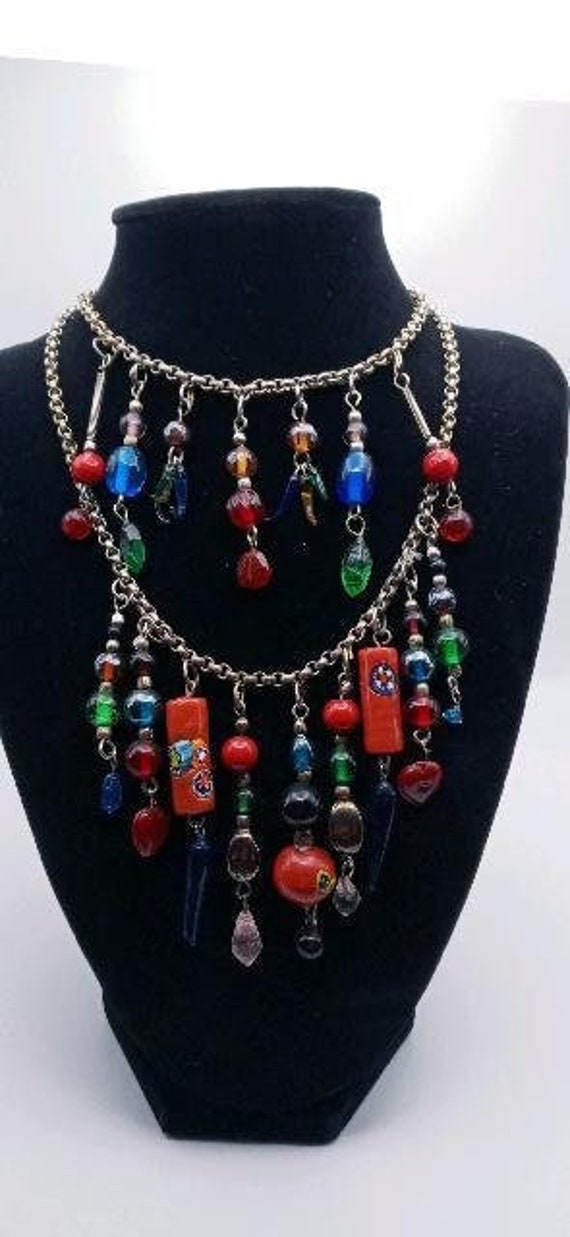 Murano Style Glass Bead Necklace - image 1