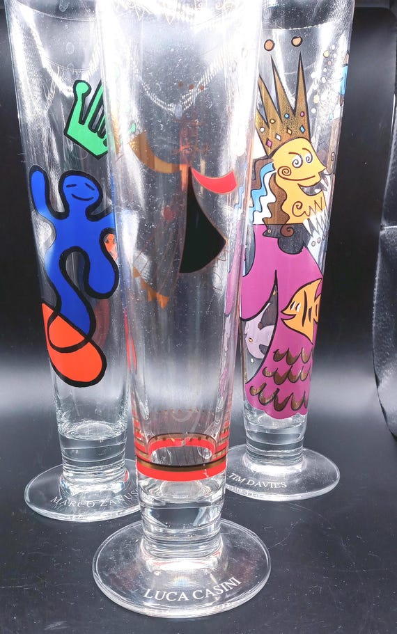 Ritzenhoff Glass, Germany, Artist Designed Pilsner Glasses, Marco Zanuso Jr., Luca Casini, Tim Davies