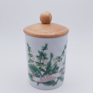 Royal Worcester "Worcester Herbs" Basil Spice Jar, Wood Lid