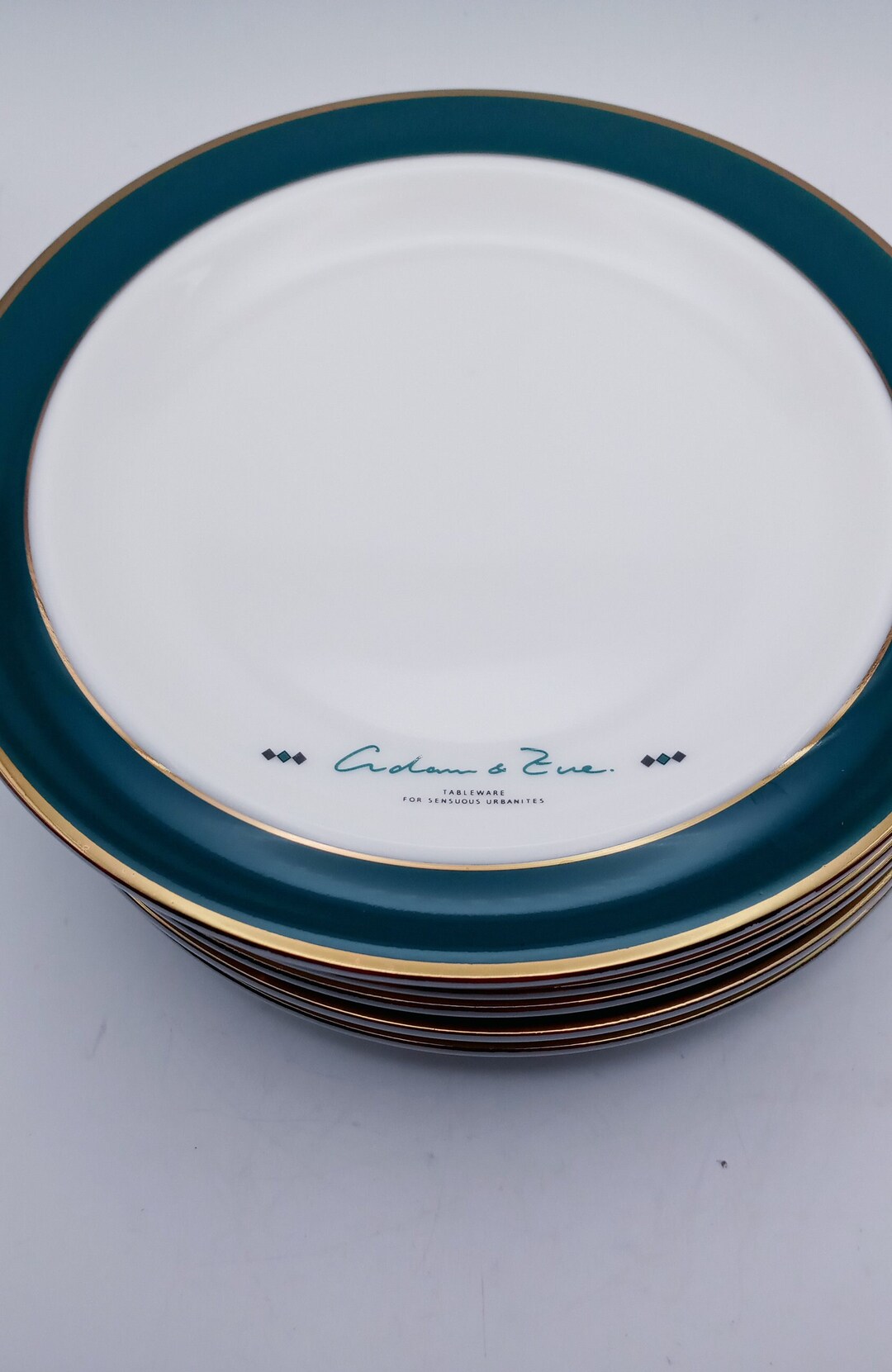 Adam and Eve Sensuous Urbanites Rimmed Green Band Plates, Set of 5