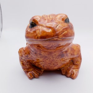 Vintage Glazed Ceramic Orange and Yellow Frog/Toad, 60s or 70s