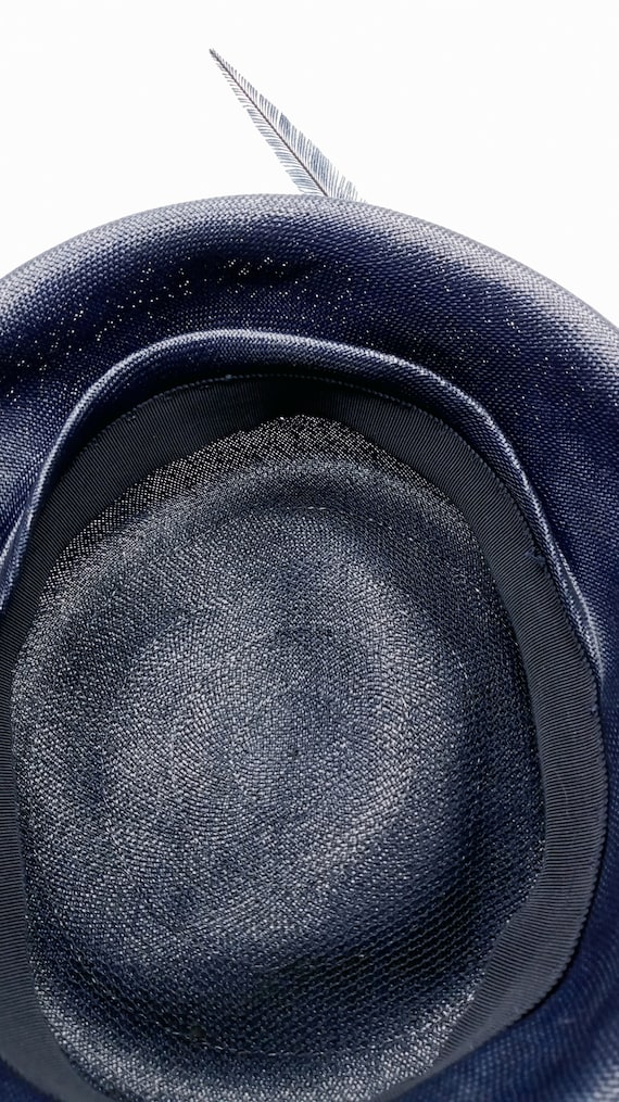 Mid Century Ladies Pillbox Hat, Navy Blue Weave w… - image 5