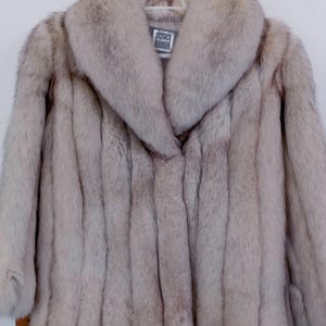 Luxurious Vintage Saga Brightened Blue Fox Coat, Ladies Size 16, Super Fluffy, Warm Hug for a Coat, Bemberg Fabric Lined, Mid-length