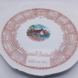 1908 Calendar Plate National China Souvenir of Minot ND