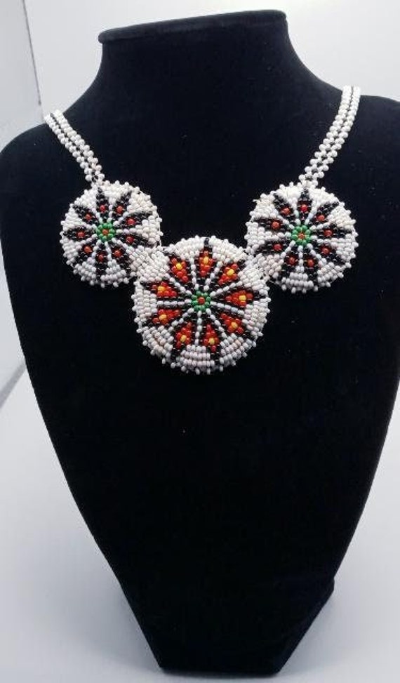 Native American Intricately Beaded Floral Necklace