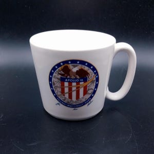 Apollo 16 Commemorative Personalized Coffee Mug for NASA Employee, Numbered, Dedicated, Made by MCP Company,Plus 8 Vintage NASA Patches