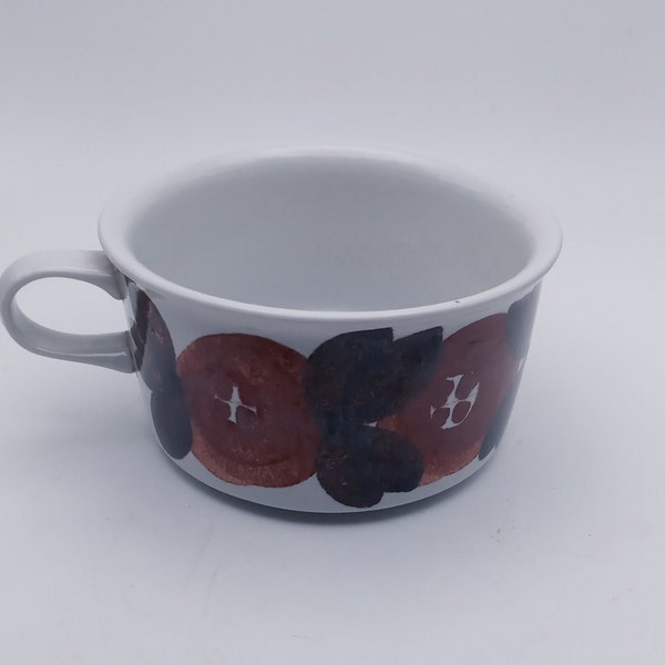 Arabia, Anemone in Brown, Flat Cup, Signed Ulla Procope, Made in Finland, Hand Painted, Scandinavian Mid Century