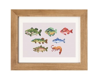 Fish Sprite Icons - Simple Cross Stitch Pattern PDF Download | Homemade Thread