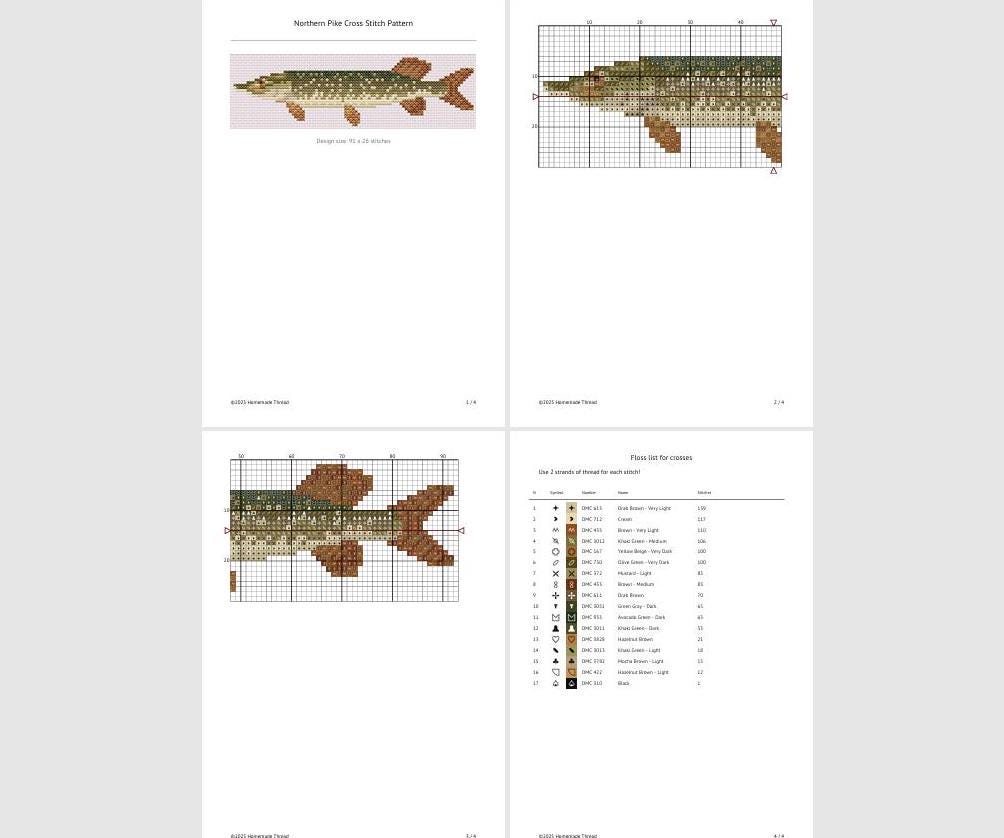 Northern Pike Cross Stitch Pattern PDF Download | Homemade Thread, image size:1004x838