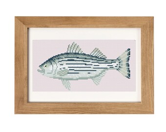 Striped Bass Fish Cross Stitch Pattern PDF Download | Homemade Thread