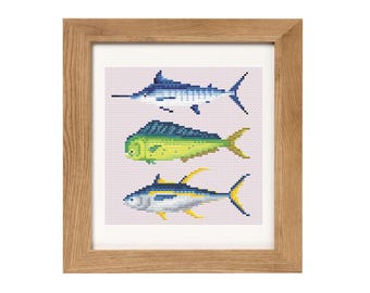 Ocean Game Fish - Swordfish, Mahi Mahi, Tuna - Cross Stitch Pattern PDF Download | Homemade Thread