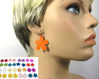 A pair of flower earrings, handmade leather earrings, statement earrings with hypoallergenic titanium ear hooks, many different colors