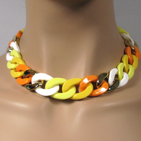 Yellow orange white gold plastic huge curb chain, statement link chain, oversized, super chunky chunky chain, thick acrylic chain