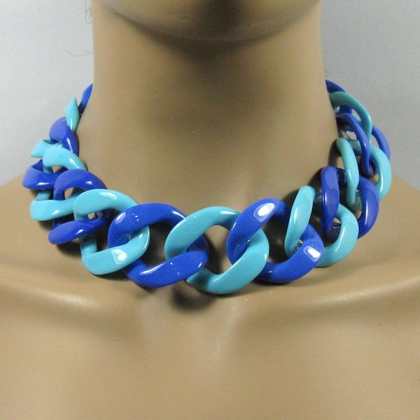 Turquoise blue plastic huge curb chain, statement link chain, oversized, super chunky chunky knit chain, thick acrylic chain