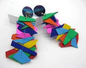 Large colorful leather earrings, approx. 9 cm long, wild and cheeky