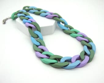 Pastel green purple turquoise huge plastic curb chain, statement link chain, oversized, super chunky chunky knit chain