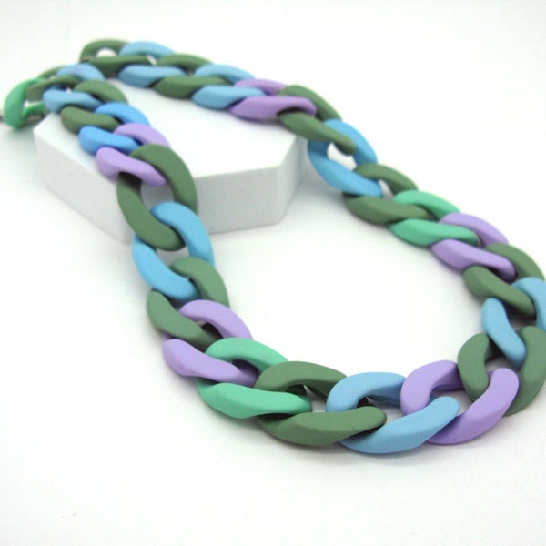 Pastel green purple turquoise huge plastic curb chain, statement link chain, oversized, super chunky chunky knit chain