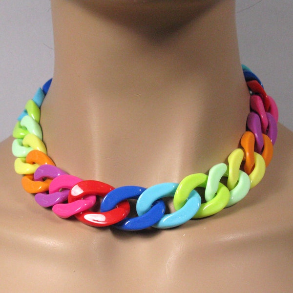 Rainbow colorful huge plastic curb chain, statement link chain, oversized, super chunky chunky knit chain, thick acrylic chain