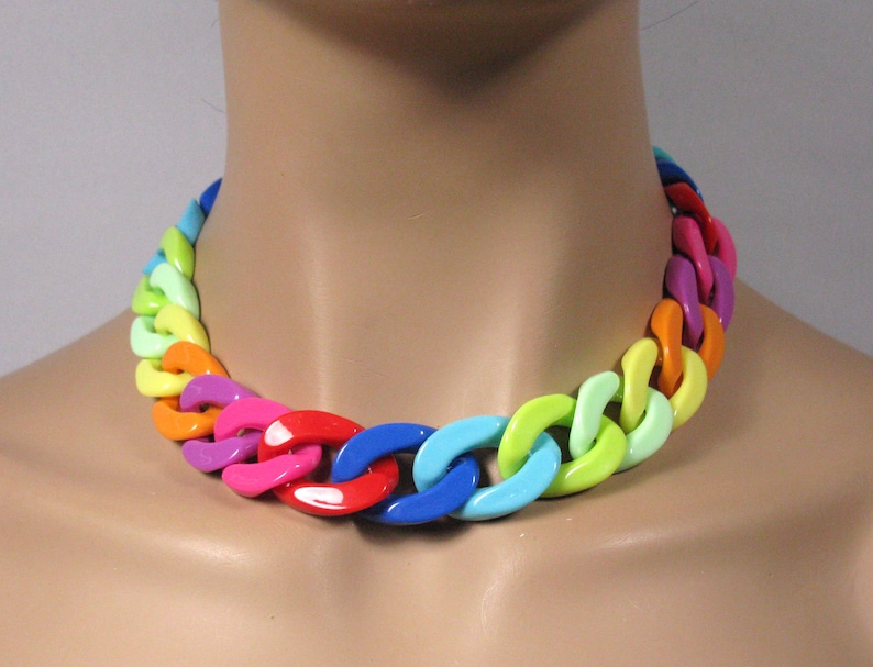 Rainbow colorful huge plastic curb chain, statement link chain, oversized, super chunky chunky knit chain, thick acrylic chain image 1