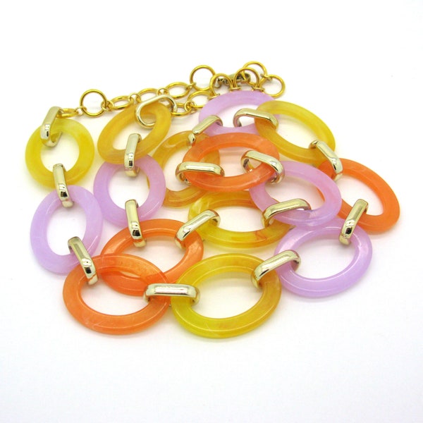 Long lilac orange statement link chain, oversized, super chunky coarse knit chain, thick acrylic chain