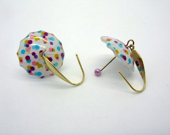 Small colorful umbrella earrings with stainless steel ear hooks, handmade, cheerful colorful umbrellas