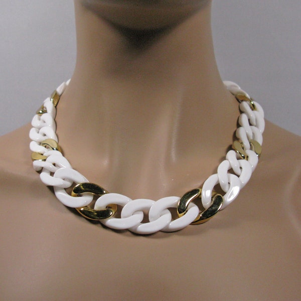 White gold huge plastic curb chain, statement link chain, oversized, super chunky chunky knit chain, thick acrylic chain