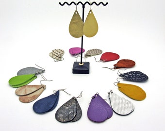 Very light leather earrings with hypoallergenic titanium ear hooks, handmade, available in different colors and textures