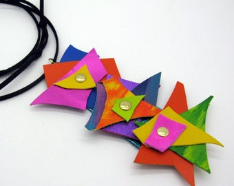 Colorful long leather necklace, colorful statement necklace, tie chain, ~ 85 cm, Reserved for the Etsy Design Award 2023