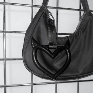Devil Heart Bag Charm: Black Plastic Horned Heart Keychain