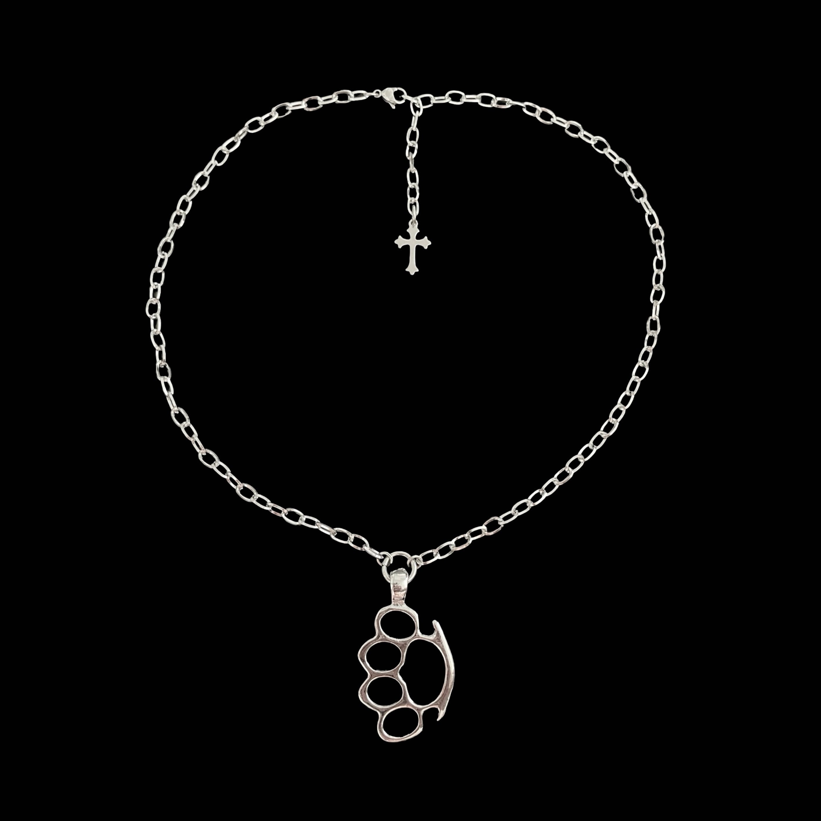 R𝔦𝔬𝔱༻ Stainless Steel Necklace W Silver Brass Knuckle R𝔦𝔬𝔱༻ Stainless Steel Necklace W Silver Brass Knuckle