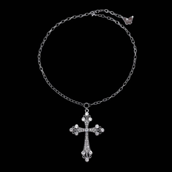 E𝔱𝔢𝔯𝔫𝔞𝔩 Rhinestone Cross Stainless Steel Necklace / Large