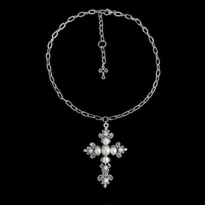 Collar con cruz de perlas góticas / Acero inoxidable / Estilo gótico punk grunge Y2K