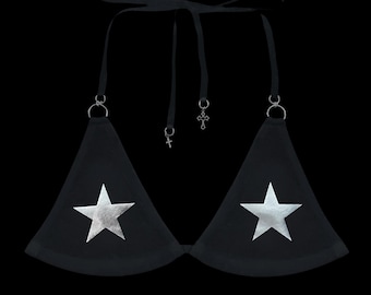 Top de bikini con estrella cromada negra y plateada, hecho a mano, estilo gótico, grunge, punk y2k alternativo