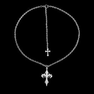 c𝔲𝔩𝔱༻ Silver Tribal Gothic Cross Necklace / Stainless Steel / Punk Y2K Goth Grunge Alt image 1