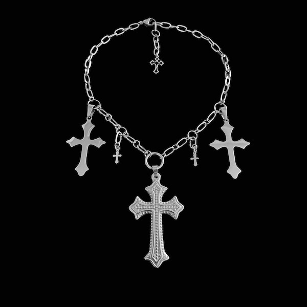 Dv𝔬𝔱𝔢𝔡༻ to me / collier en acier inoxydable avec de grandes croix / résistant à la ternissure / grunge goth club kid des années 90 alt punk emo fairy