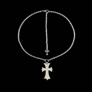 p𝔯𝔞𝔶𝔢𝔯༻ stainless steel necklace w silver gothic cross pendant / goth necklace punk grunge biker jewelry y2k 2000s emo