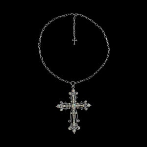 p𝔯𝔬𝔭𝔥𝔢𝔠𝔶༻stainless steel necklace / large cross / silver rhinestone gothic cross / y2k goth grunge emo punk biker Victorian alt vampire