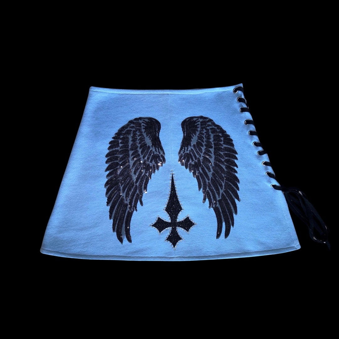 F𝔞𝔩𝔩𝔢𝔫 𝔞𝔫𝔤𝔢𝔩 Baby Blue Sweat Fleece Angel Wing Mini Skirt W Etsy